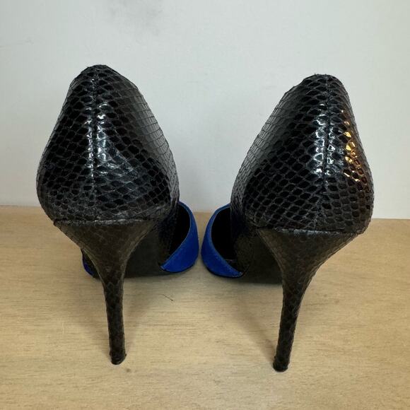 Steve Madden Giddy Womens 8.5 Black Leather Blue Suede Heels PointedToe Stiletto - Picture 5 of 6